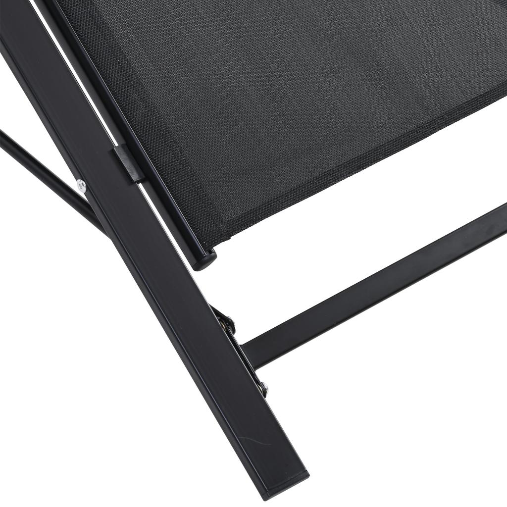 Set of 2 Sun Loungers Contemporary Design Lounge Chairs Coffee Table Tempered Glass Top Epoxy Metal Textilene Black