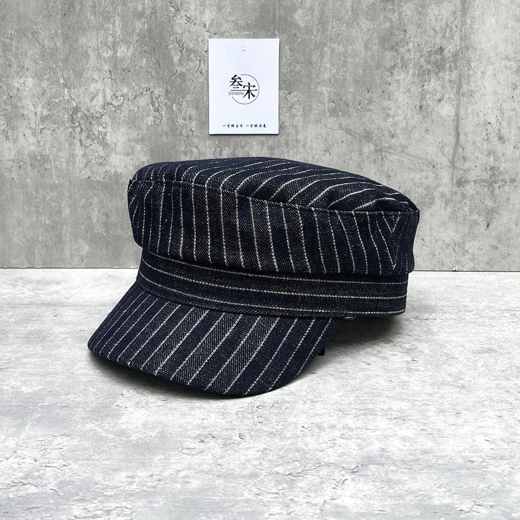 Nautical High-End Striped Flat-Top Octagonal Hat Men'S And Women'S Autumn Painter Beret Versatile Forward Hat