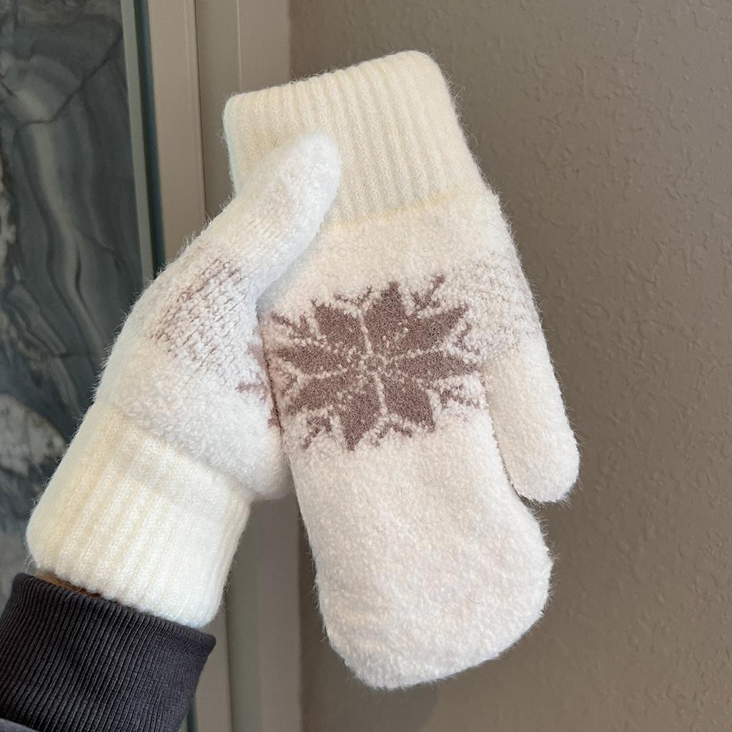Add Velvet Thickened Snowflake Gloves for Women In Winter Keep Warm  Windproof and Cold  Students Outdoor Cycling and Cycling  Continuous Trend