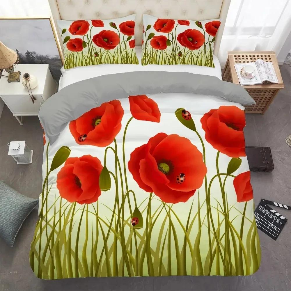 3D Shiny Red Golden Rose Flowers Duvet Cover Set With Pillowcase Valentine's Day Fashion Bedding Set Bedroom Dorm Decor Bed Sets