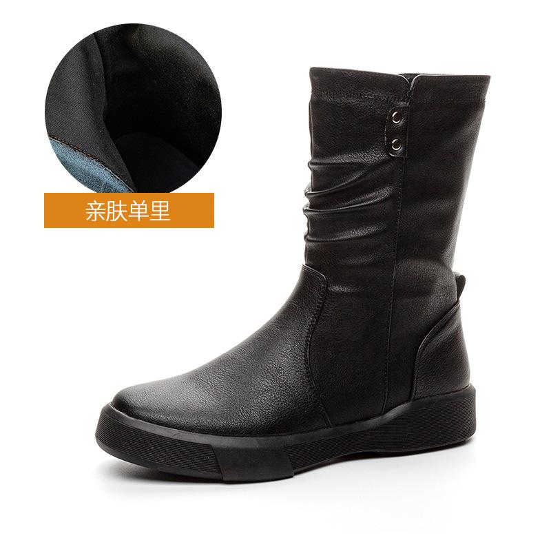 Autumn and winter large size British style retro medium boots autumn and winter new flat bottom velvet fashion Martin boots women