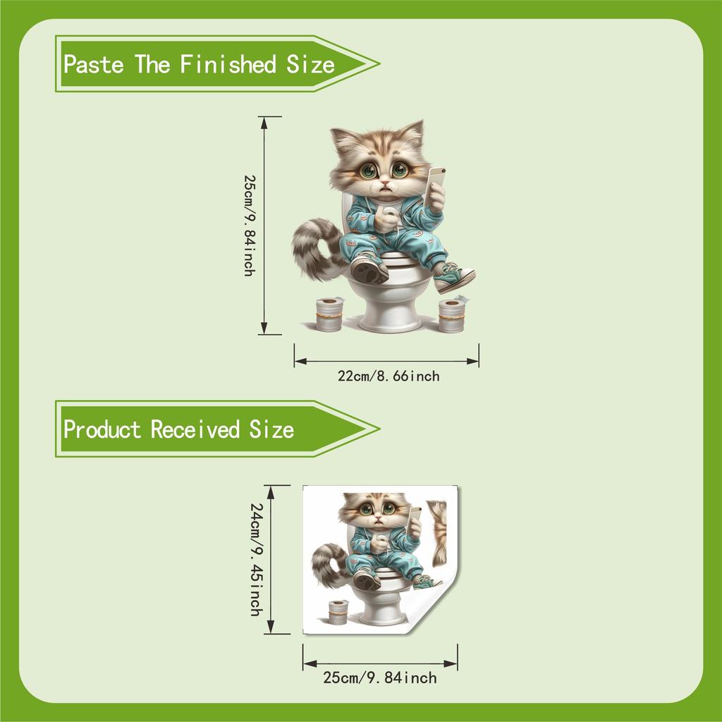 Funny Cat Playing Phone Toilet Sticker Self Adhesive Waterproof Bathroom Decor