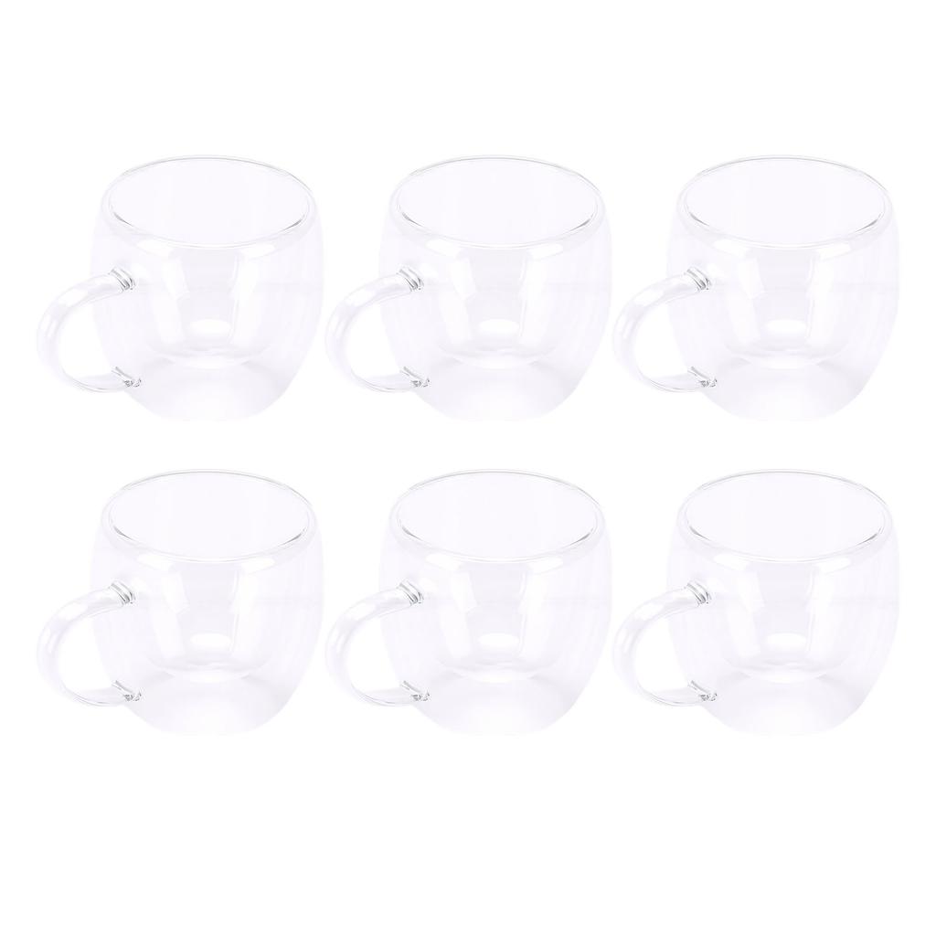 6Pcs Double Wall Glass Coffee Mugs Set Clear Insulated with Handle Egg Shaped for Juice Beer Water 350ml