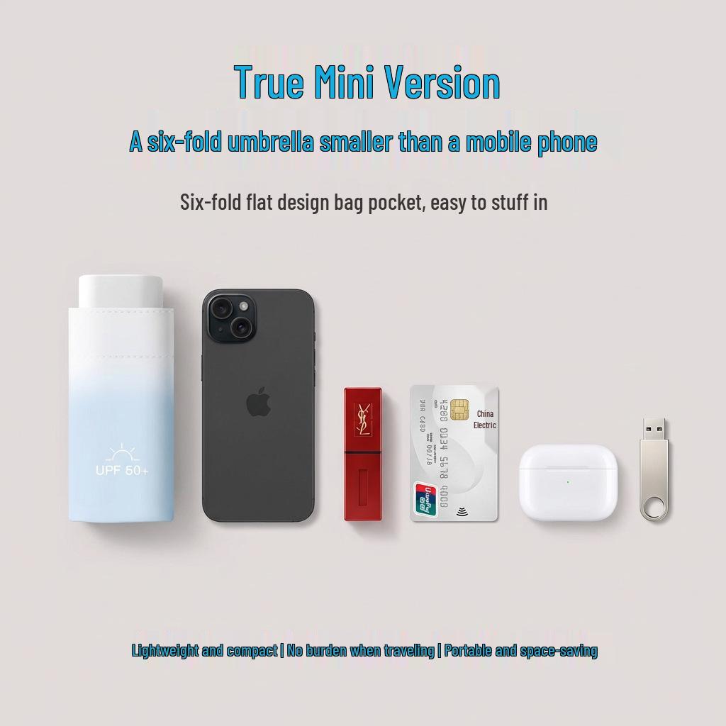 Compact Six-Fold Sun & Rain Umbrella with UV Protection for Women