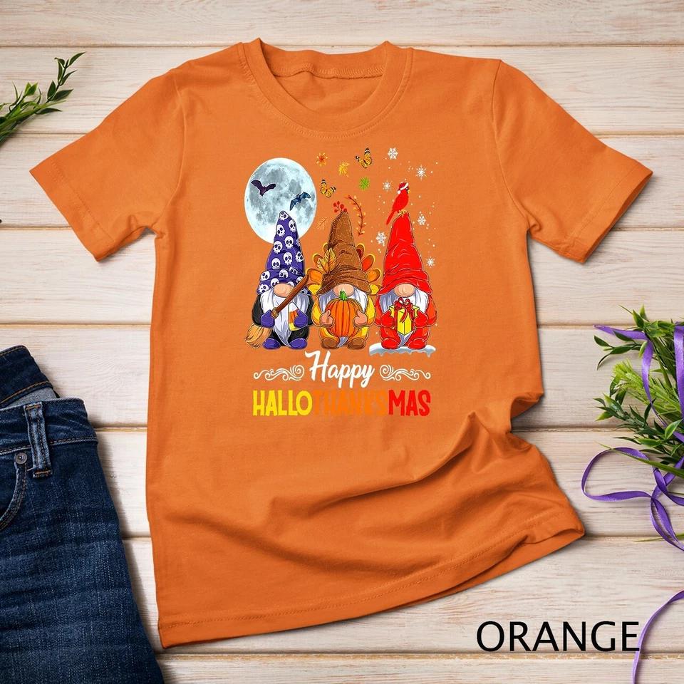 Halloween Thanksgiving Christmas Happy HalloThanksMas Gnomes Unisex T-shirt 7 M