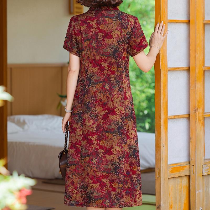 Elegantes Kleid für Damen Vintage Kleidung Übergröße Lässig Kurzarm Sommer Langes Kleid