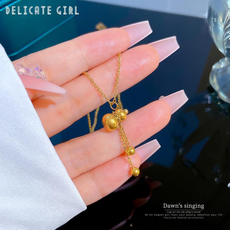 Gourd Temperament Furnace Real Gold Necklace Women'S Lucky Collarbone Chain With Jewelry
