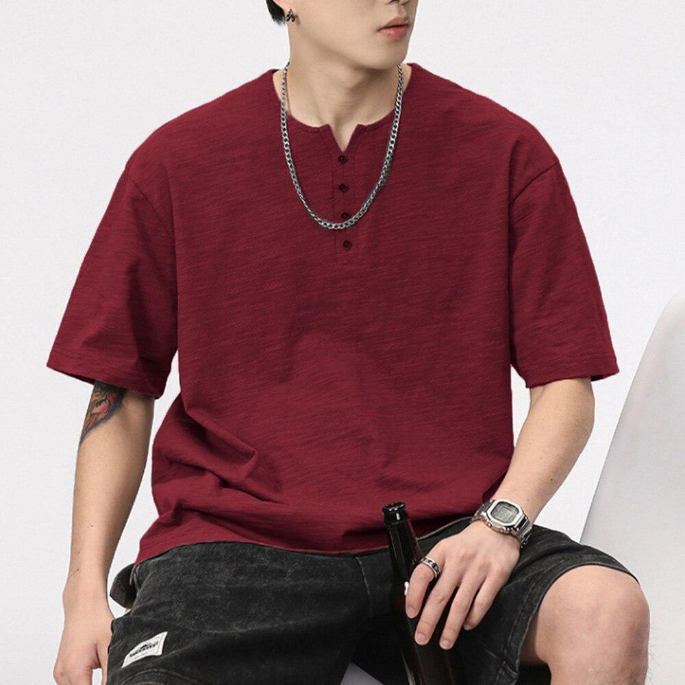 Ανδρικό κοντομάνικο μπλουζάκι με λαιμόκοψη Henley, καλοκαιρινό, casual, μονόχρωμο, για άνδρες, πόλο, υψηλής ποιότητας, ανδρικά μπλουζάκια