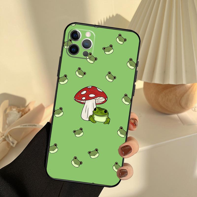 Kawaii Frog Mushroom Phone Case For iPhone 13 16 15 11 12 14 17 Pro Max 12 Mini 15 16 Plus 16e 17 Air Cover Funda