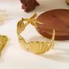 Stainless Steel Daisy Print Wide Cuff Bracelet for Women Bohemia Gold Color Shell Heart Bangles Friendship Jewelry Accessories