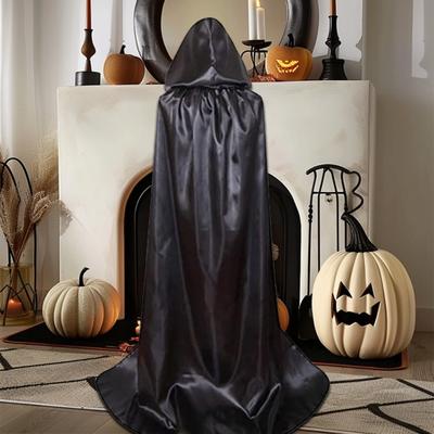 Halloween Children Cosplay Cloak Tie-up Dark Style Satin Hooded Loose Floor Length Pure Color Unisex Stage Show Performance Witch Cape