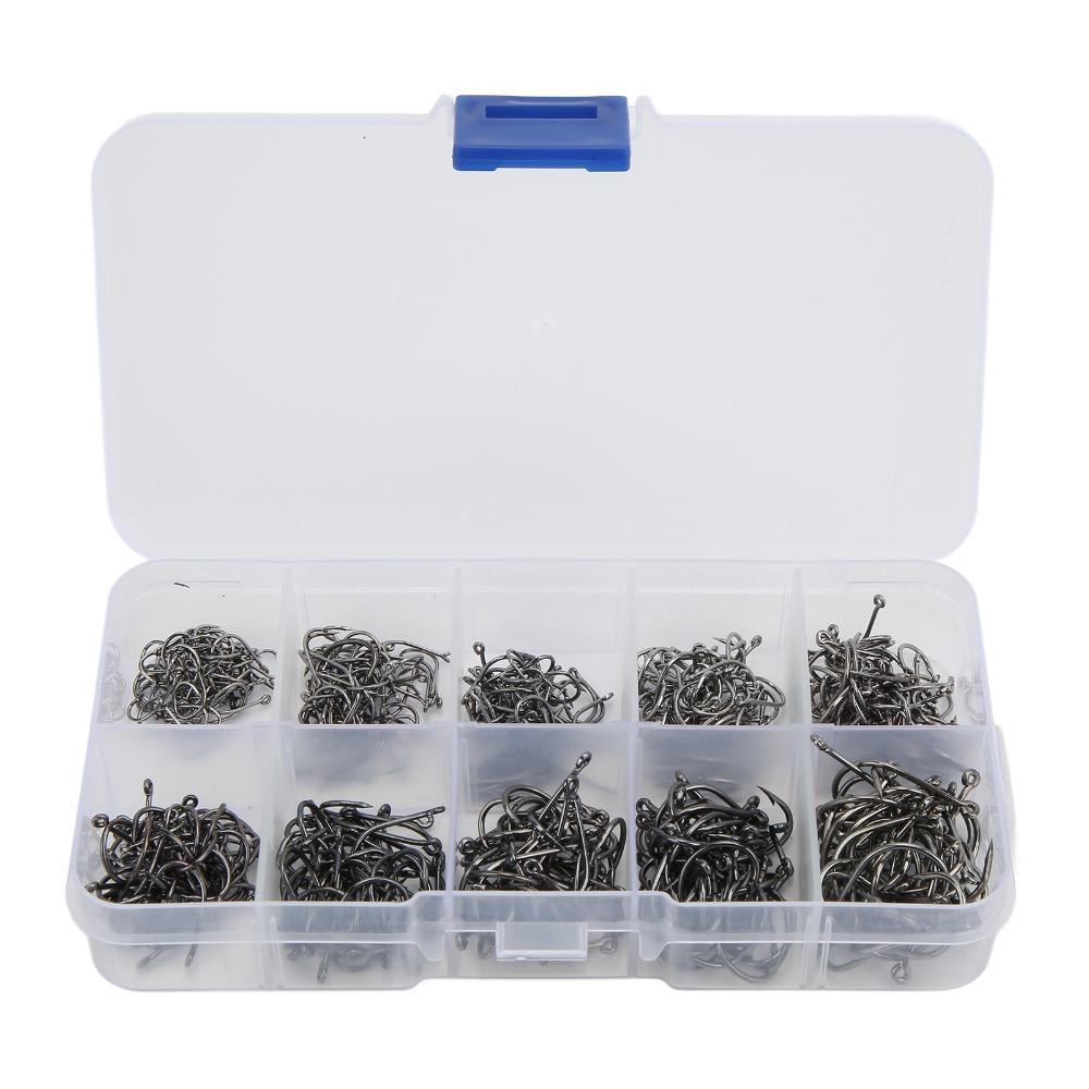 500PCS 10 Sizes Carp Fishing Hooks High Carbon Steel Fly Fishing Hooks  Trout Fishing