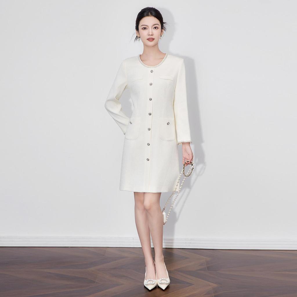 Spring Socialite Beaded Round Neck Little Black Dress