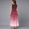 Women Loose Sleeveless Round Neck Dress Elegant Watercolor Floral Branches Calf Length Gown