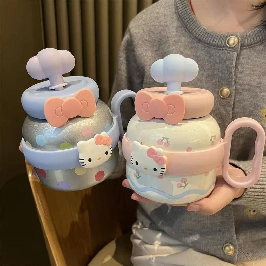 Sanrio Cat Plastic Cup With Straw Sealed Leakproof For Gifts And Outdoor Use