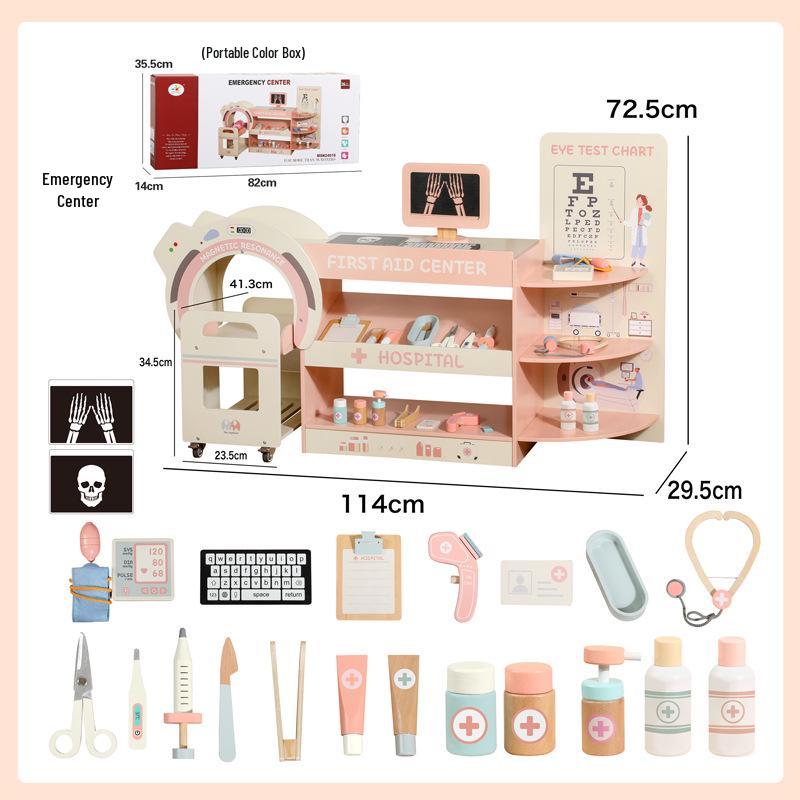 Wooden Children's Doctor Role-Play Set: Little Nurse Emergency Rescue Clinic Toys