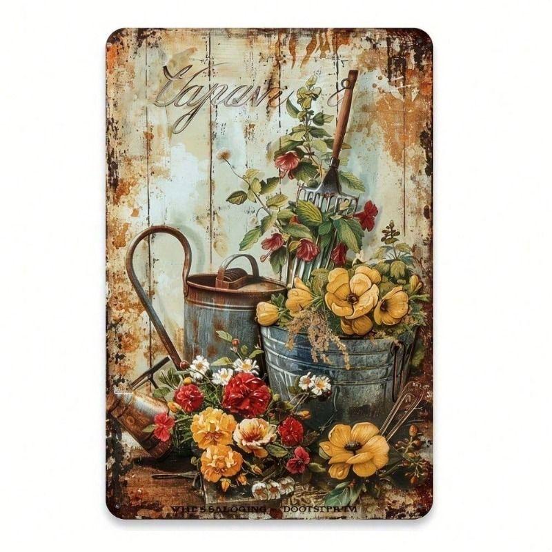 

Retro Botanical Iron Wall Art, Vintage Floral Metal Sign for Home