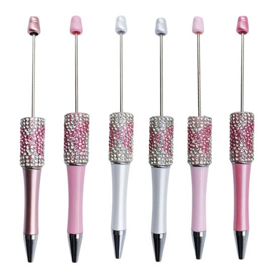 Decorative Beaded Pen Diamond Beadable Pens, Bling Rhinestone DIY Plastic Bead Pen, Crystal Cute Shaft Black Ink Ballpoint Pens for Decorations Office