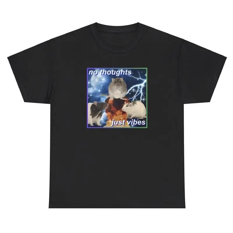 No Thoughts Just Vibes Rat Graphic T Shirt Funny Cringe Weirdcore Cursed Tee