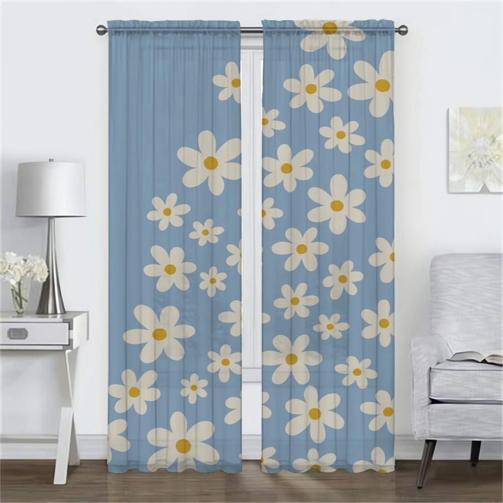 Cute Flowers Window Curtain for Room 2 Panel Kitchen Curtains Tulle for Bedroom Home Interior Curtains Shades Partition Living