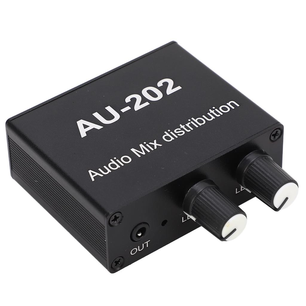 Mini Audio Distribution Mixer 2 in 2 Out Stereo Magnifier Distributor with Power Adapter 100‑240V EU Plug