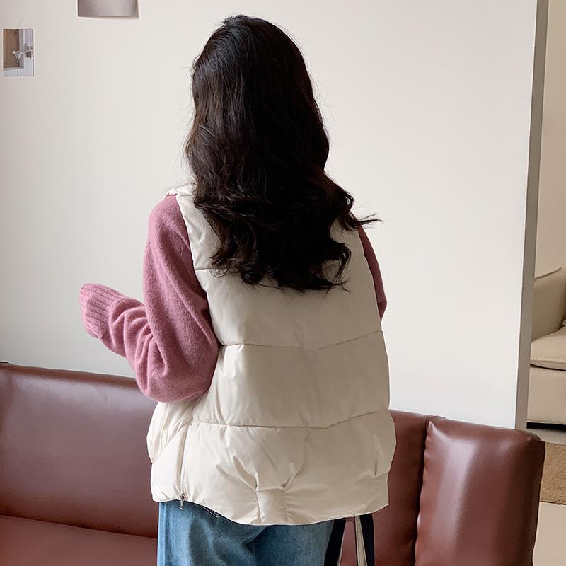Loose Cotton Sleeveless Vest with Side Zipper for Women, Korean Style Solid Color Coat for Autumn and Winter