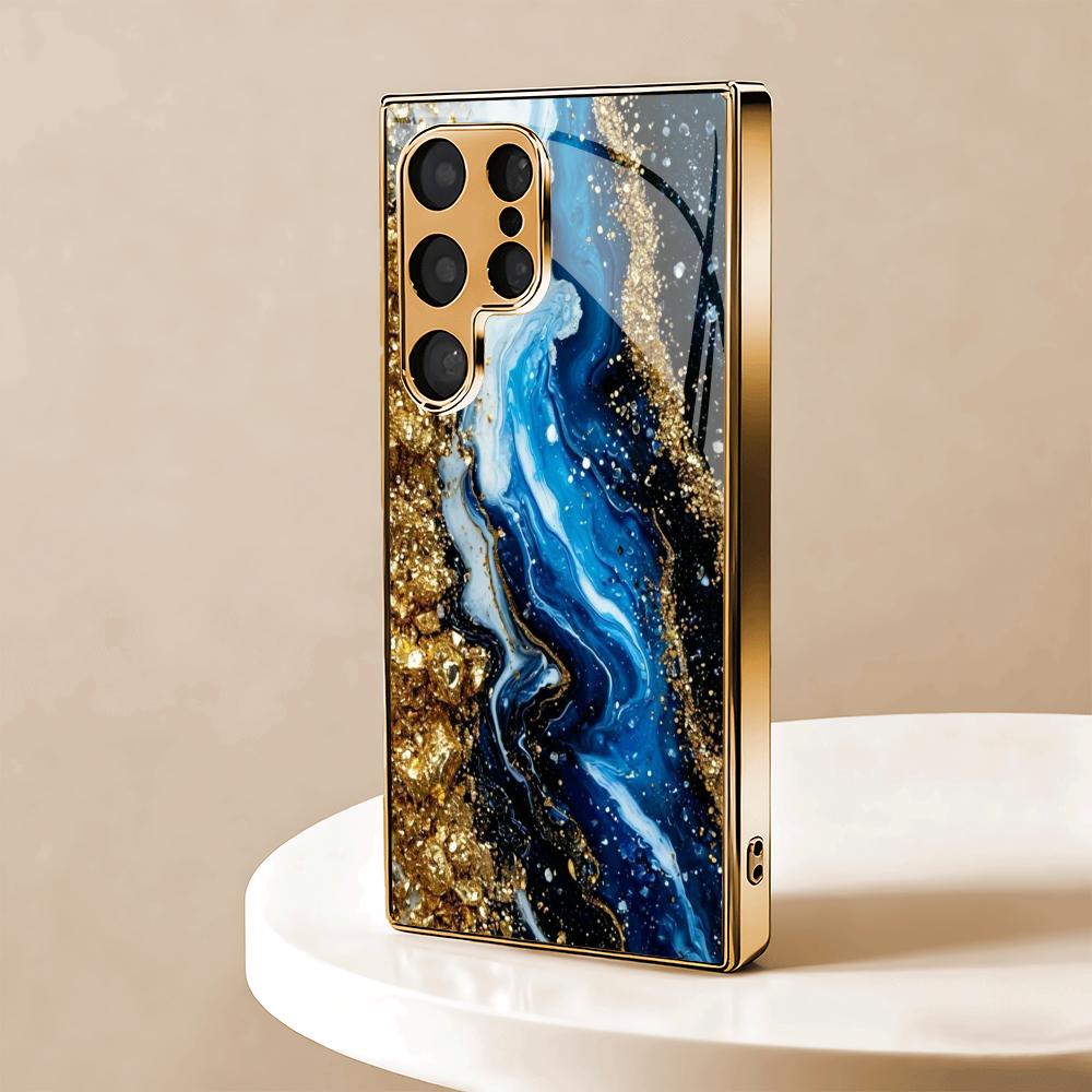 Sand Splicing Color Electroplated Glass Phone Case Suitable for Samsung Galaxy S26 S25 S24 S22 S21 S20 FE/Ultra/Plus Anti Drop