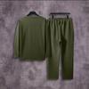Men'S Stand Up Collar Button Casual Long Sleeved Shirt Long Pants Sports Suit