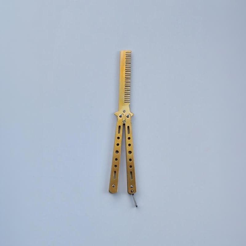 Metal Foldable Bladeless Butterfly Knife Comb Professional Tool for Hairdressing Salon Practice Training