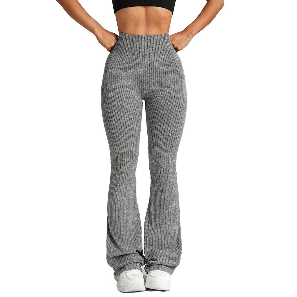 Women's High Waist Flared Yoga Pants Knitted Wide Leg Sweatpants Light Gray Flippy
