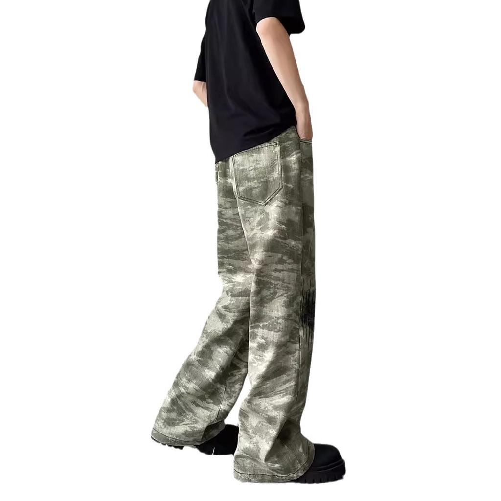 Vibe Micro-pull Camouflage Jeans Men's American Trendy Brand Hiphop Ruffian Handsome Straight-leg Pants Casual Versatile Floor-mopping Trousers