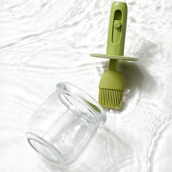 Glass Oil Bottle Silicone Brush Integrated Oil Pot Vinegar Jar Easy-Fill Wide Mouth Oil Dispenser for Barbecue Frying Baking Cooking