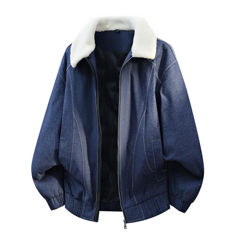 ACU Menswear | Men s Contrast Stitch Fur Collar Denim-Style Down Jacket 3XL