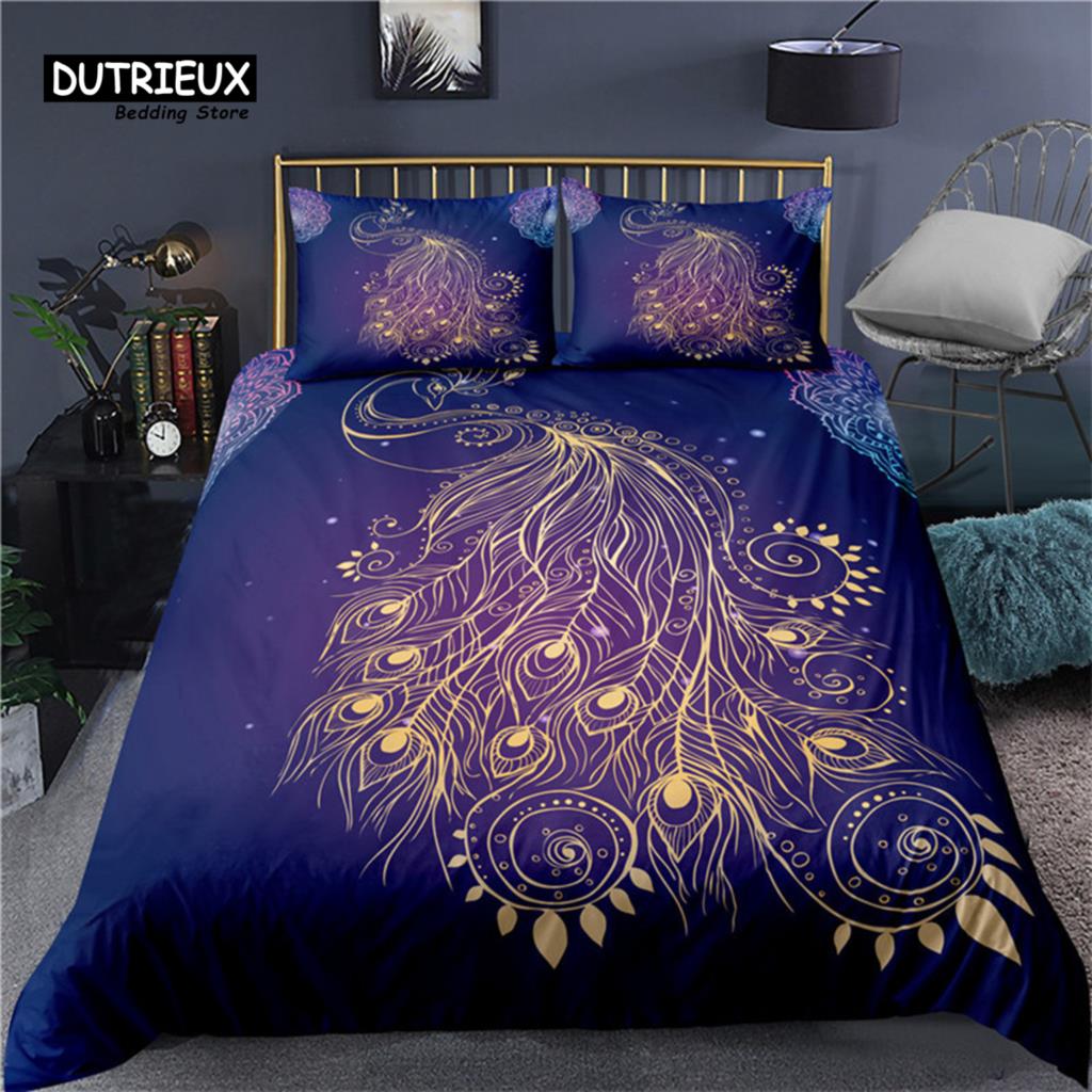 Colorful Peacock Duvet Cover Double King Queen Size Soft Peacock Feathers Bedding Set Microfiber Quilt Cover For Kids Girl Boys