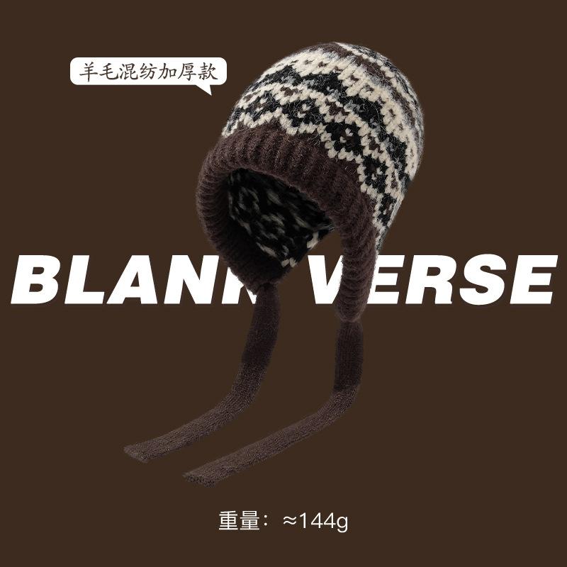 Autumn and winter hats women's warm ear protectors knitted wool hats retro dual-purpose bag hats