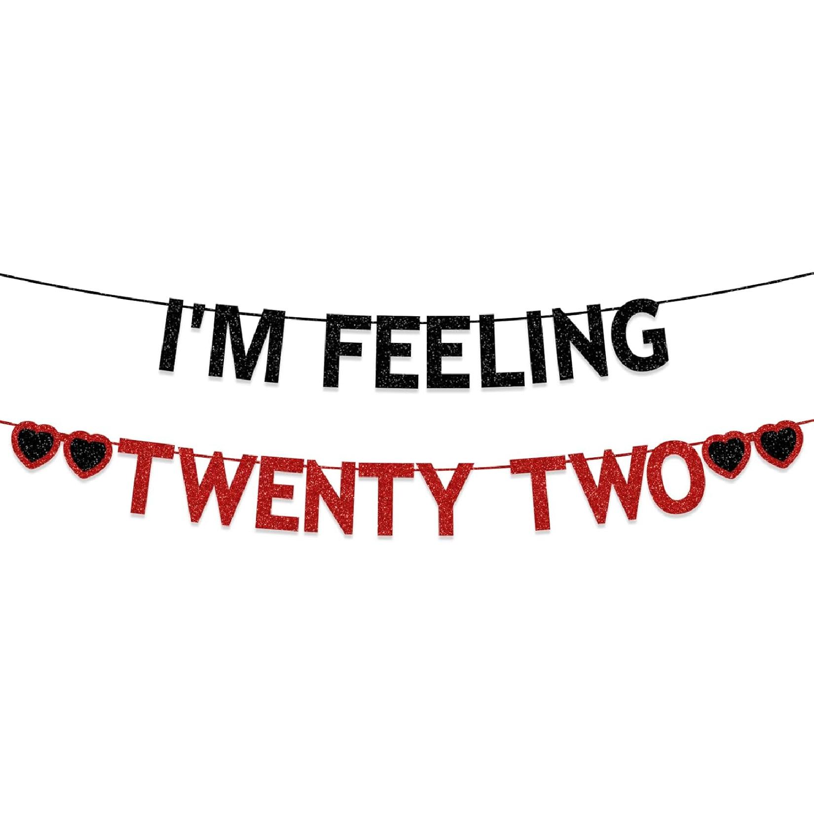 22nd Birthday Party Decorations for Girls Women, Black Red Glitter I m Feeling Twenty Two Banner, Taylor Singer Themed Girls 22 Years Old Birthday