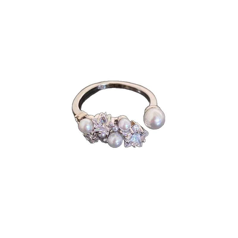 Starry Pearl Zircon Ring Women'S Niche Design Light Luxury High-End Index Finger Ring Earrings Rings