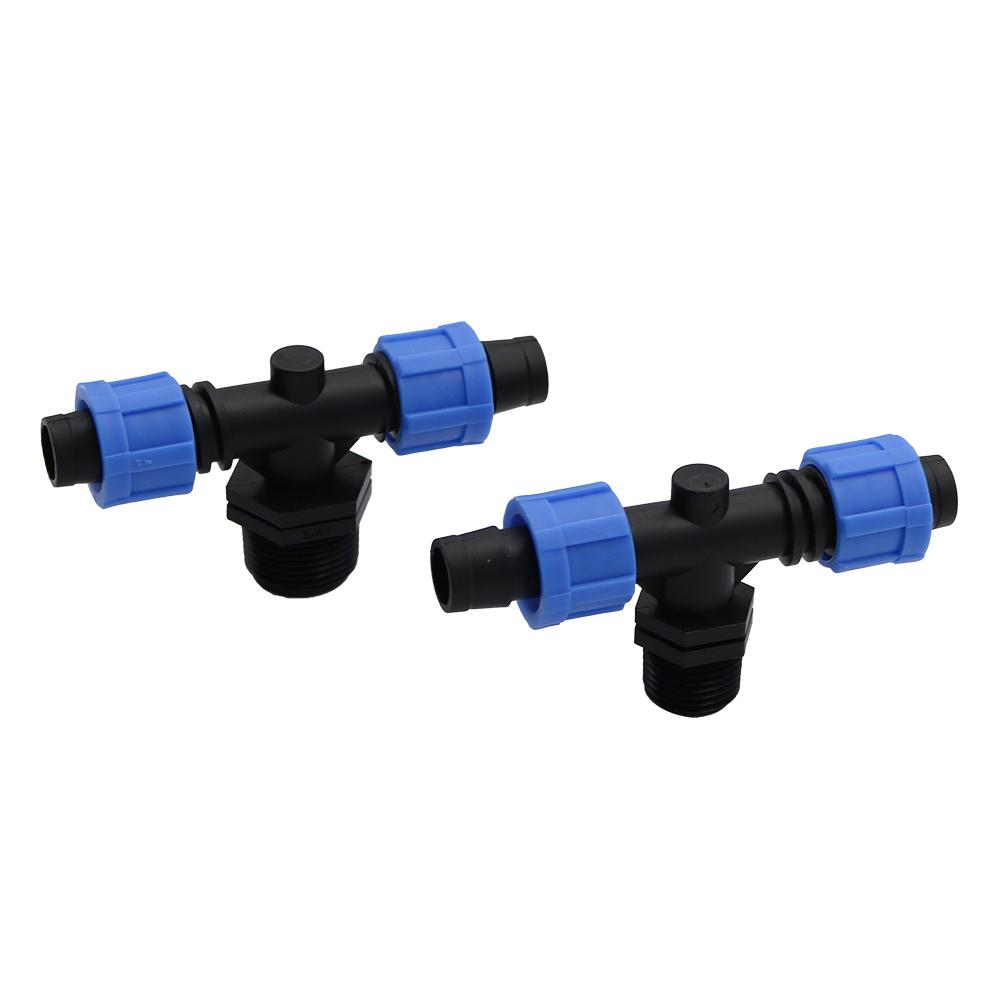 5 Pcs 16mm Drip Tape Straight Tee Type Connectors With Locked 1/2" 3/4" Thread Tee Type Connectors Repair Water Pipe Adapter