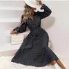 Women Casual Floral Print Long Sleeve V Neck A Line High Waist Ankle Length Dress