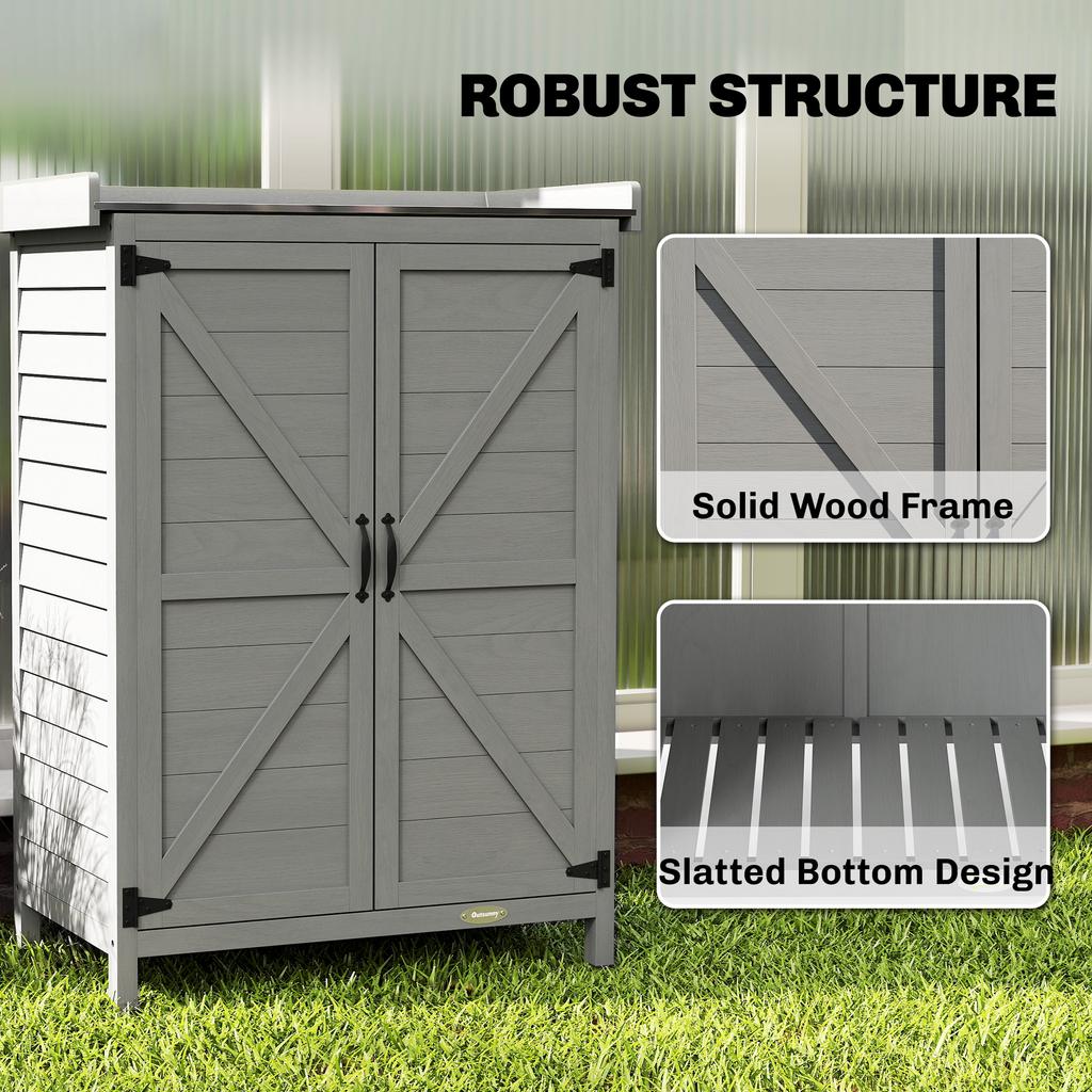Wooden Garden Shed, Garden Tool Storage Shed with Shelf and Side Hooks, 71.5 X 39 X 95 Cm, Grey