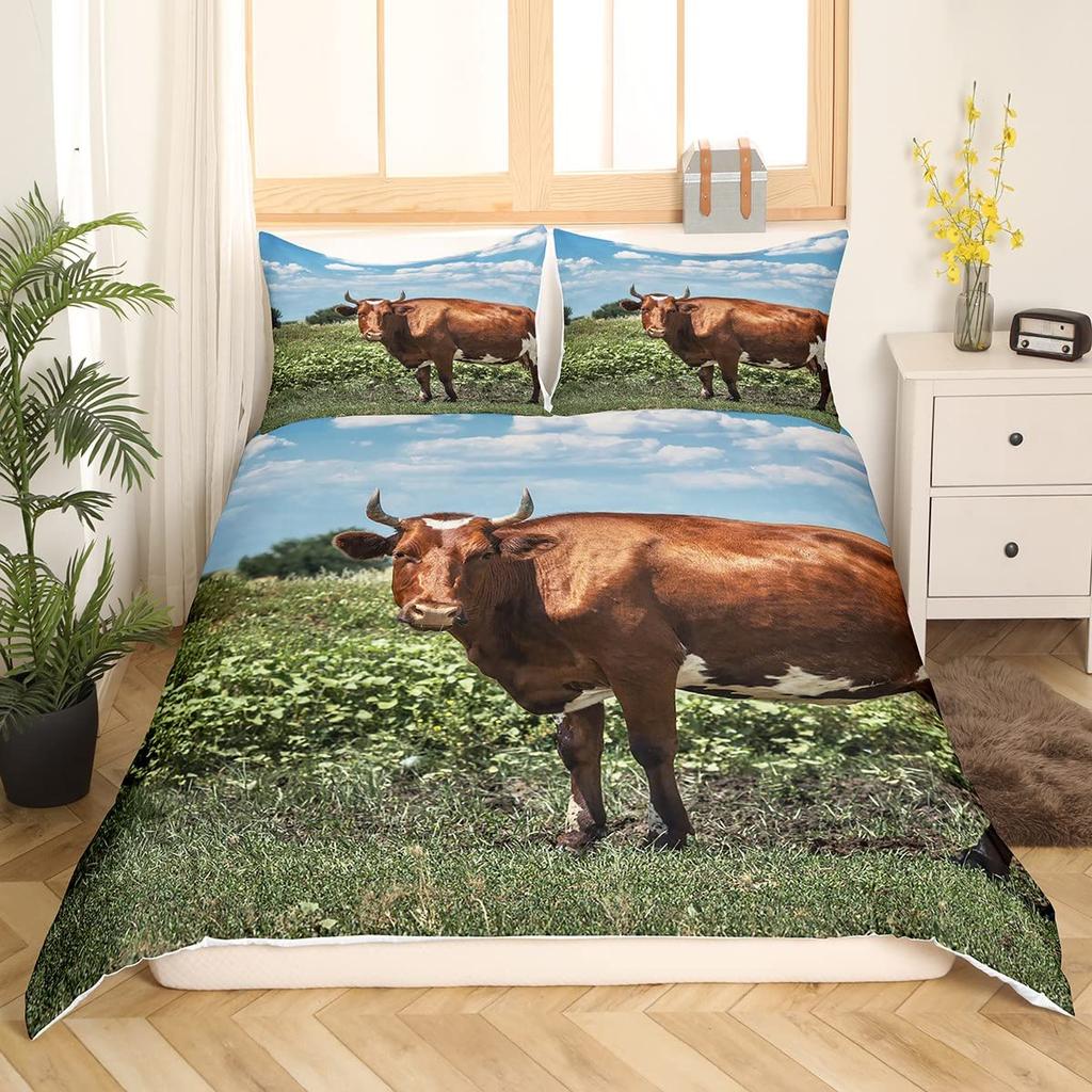 Bull Skull Bedding Set Boho Mandala Duvet Cover for Children Teens Bohemian Feather Print Comforter Cover Animal Skull Pattern