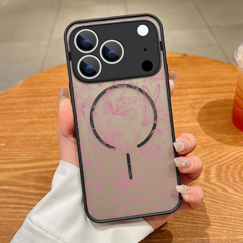 Floral Pattern Case For iPhone 17 Pro Max Case iPhone 16 Pro Max 15 14 13 16E 17E Magnetic For Magsafe Hybrid Matte Cover
