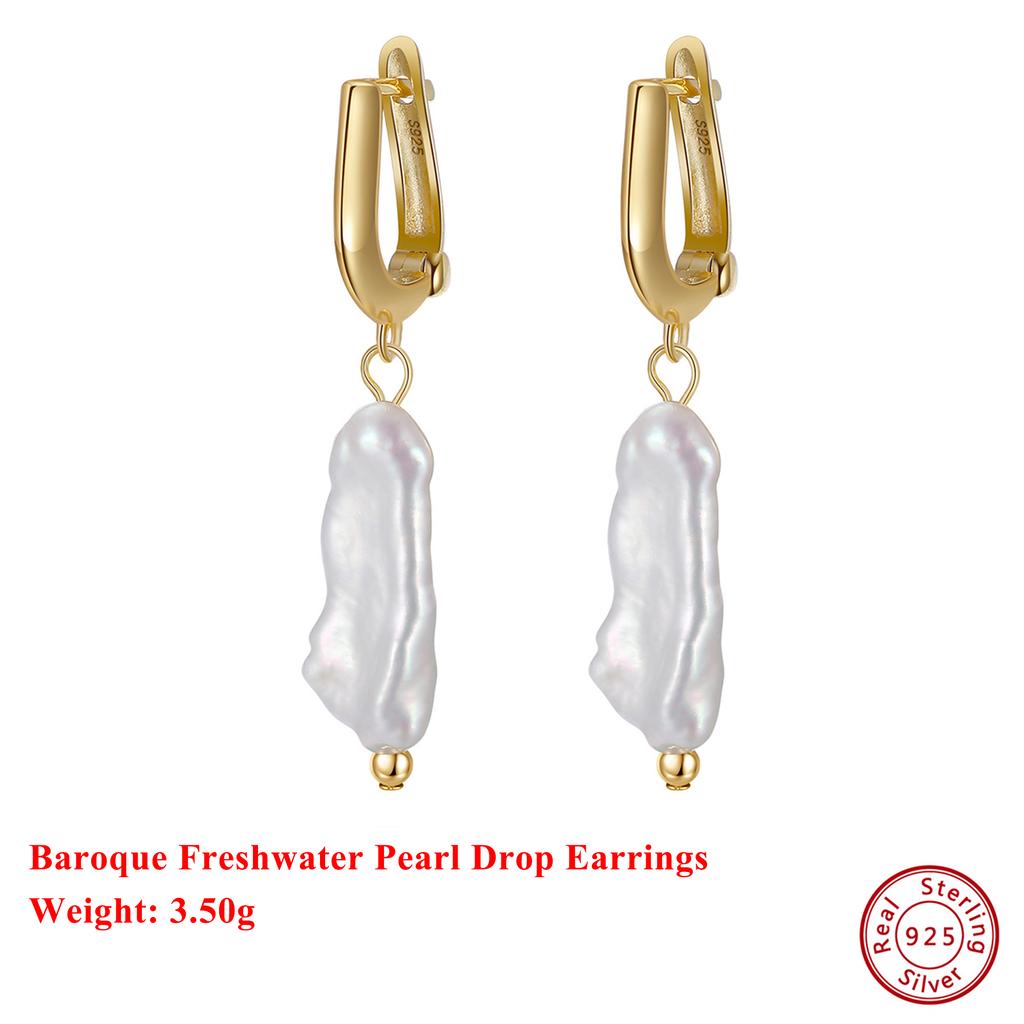 Effie Queen 925 Solid Sterling Silver 14k Gold Baroque Drop Earrings Natural Jewelry for Women Banquet Gift Ear Accessory GPE10