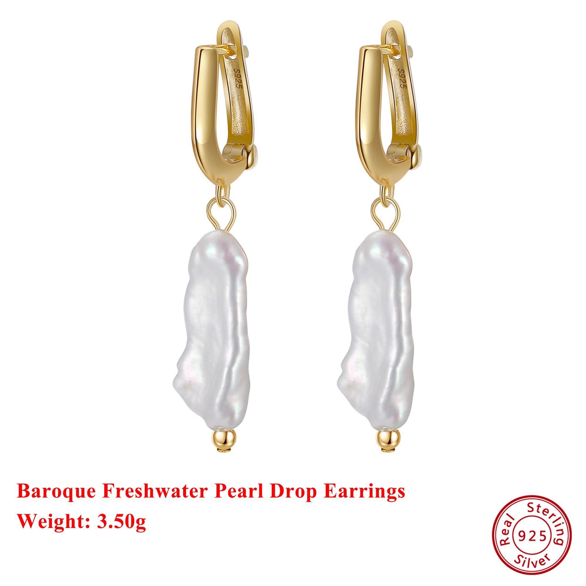 

Effie Queen 925 Solid Sterling Silver 14k Gold Baroque Drop Earrings Natural Jewelry for Women Banquet Gift Ear Accessory GPE10