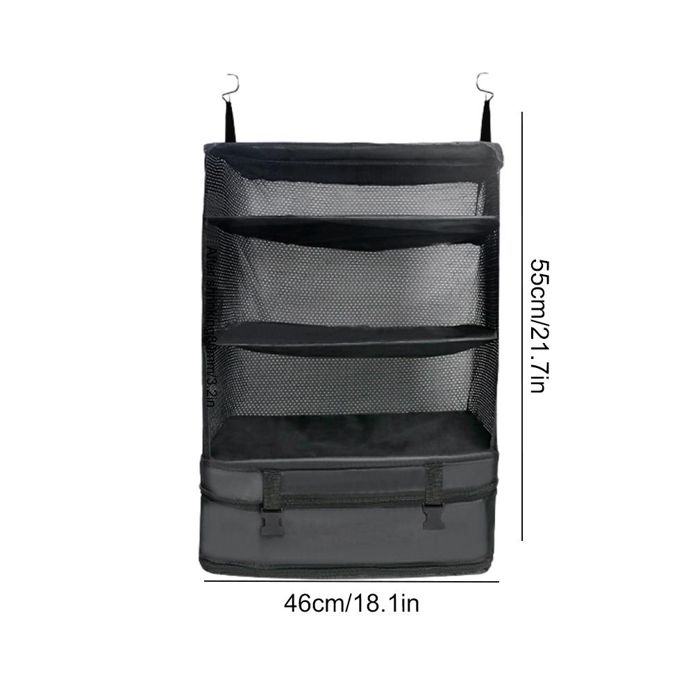 3 Tiers Portable Hanging Travel Shelves Bag Large Capacity Packing Cube Organizer 4 Compartments Hanging Carry-on Organizer