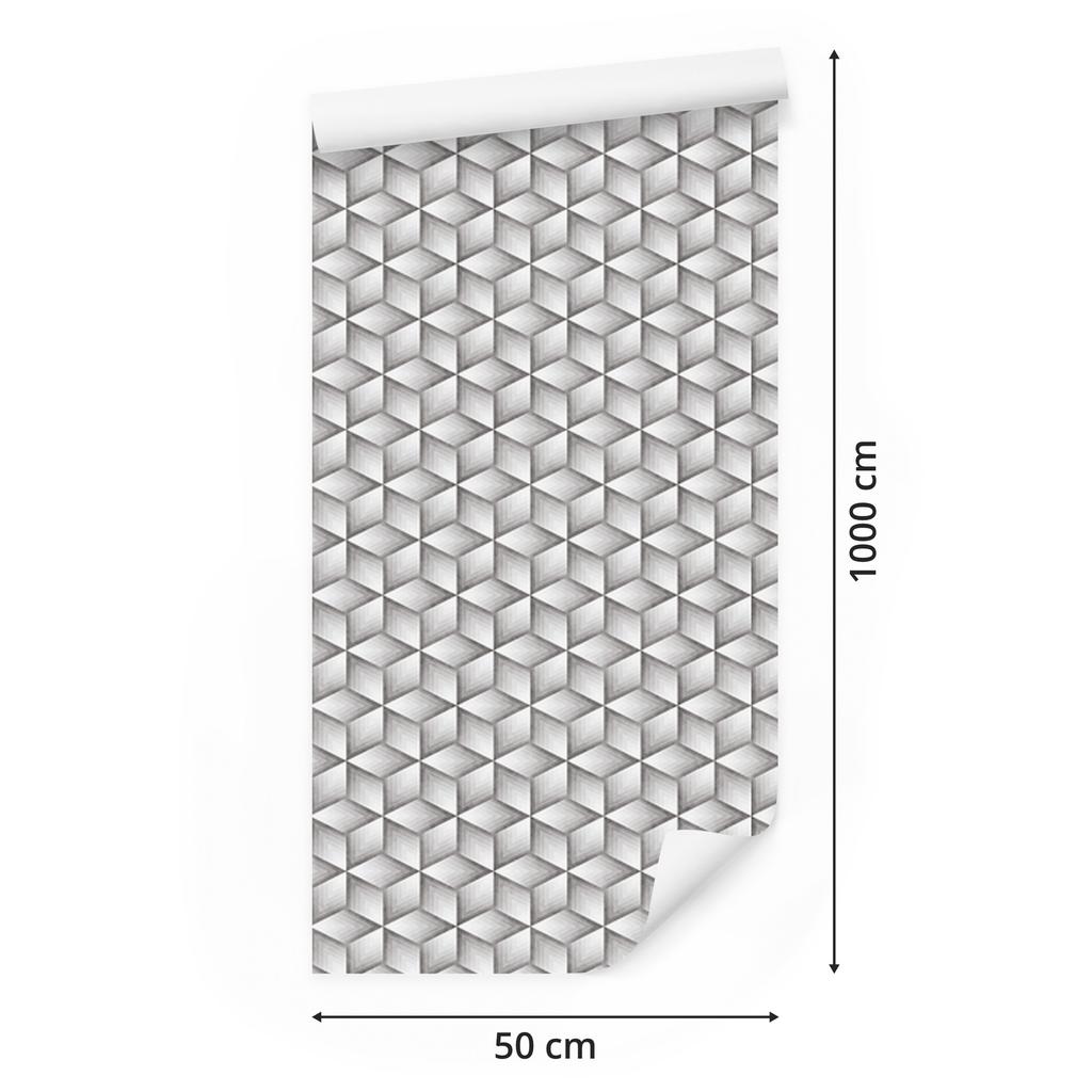 Wallpaper Cubes in shades of gray with a 3D effect 50x1000