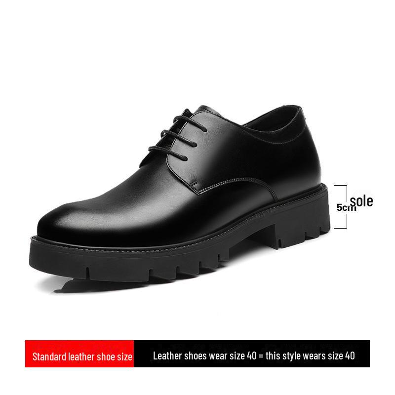Spring Men's Genuine Leather Breathable Business Shoes - British Formal, Thick Sole, Height-Increasing, All-Match Korean Style