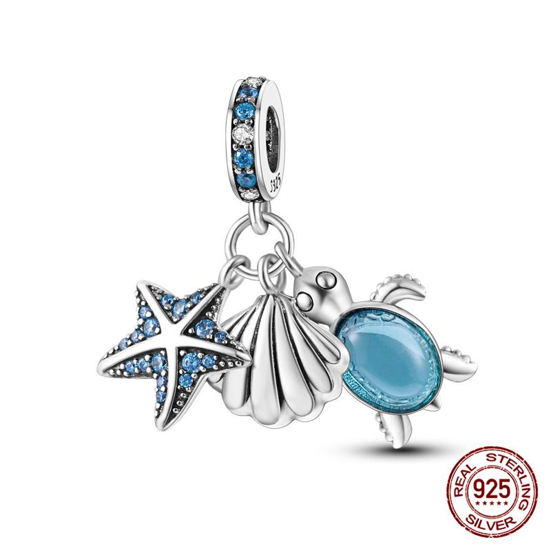 100% Genuine 925 Sterling Silver Ocean Collection Seashell Turtle and Heels Charm Beaded for Original  Bracelet Bracelet