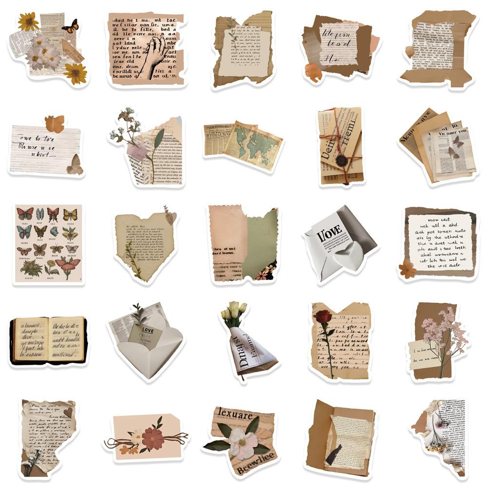50pcs Vintage Animal Flower PVC Sticker Aesthetic Children's Stationery DIY Decoration Scrapbooking School Supplies