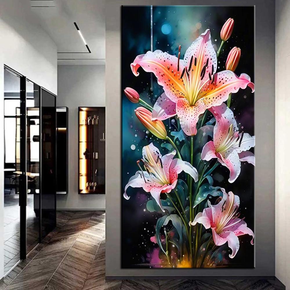 Diy Large Size Colored Pink Lily Flower Diamond Painting Art Kits 5D Full Diamond Mosaic Embroidery Rhinestone Picture Wall Decor J3990